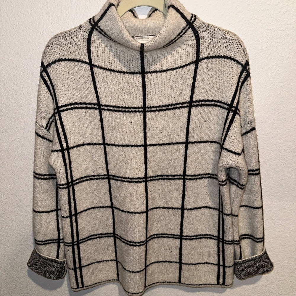 Christian Siriano Black and Cream Mockneck Sweater Wool-blend